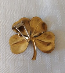 St Pattys Vtg Sterling Silver Gold Wash Four Leaf Clover 1-3/4″ Fur Clip 8.1g