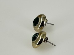 Vintage Green Glass Stone Pierced Earrings Gold Tone