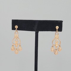 MWS Thailand Signed Pierced Earrings Antiqued Gold tone Dangle 1.5″