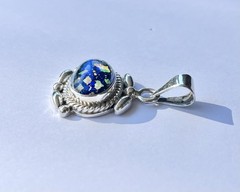 1960s Taxco TC-319 .925 Silver & Opal-Style Dichroic Glass Large Flower Pendant
