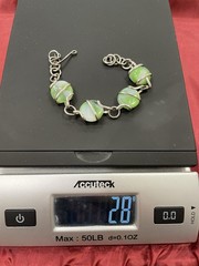 Vintage Green Satin Glass Bead Bracelet Sterling Clasp