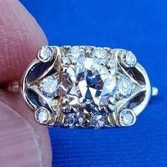 Original EARTH MINED DIAMOND Deco Engagement Ring Solid 14K WHITE GOLD SOLITAIRE