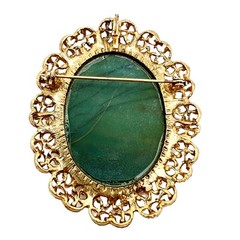 Vintage Large Green Polished Stone Brooch Pin Pendant