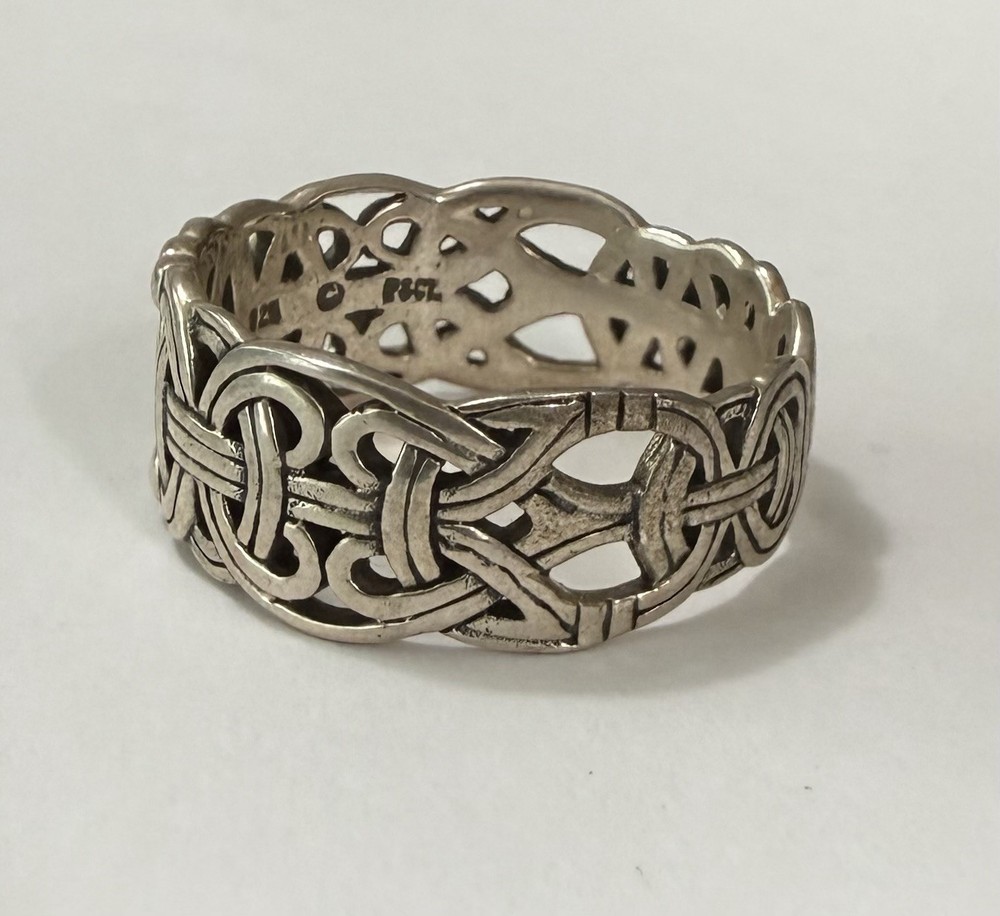 Vintage Peter Stone PSCL Sterling Silver Viking Borre Knot Wind Band Ring Sz12.5