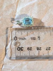 VINTAGE SKY BLUE TOPAZ EMERALD CUT STERLING SILVER 925 PENDANT W/ CZ ACCENTS