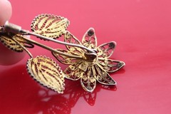 Vintage 800 silver filigree flower brooch trombone clasp 2.5″ signed