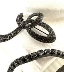 Necklace Bracelet Brooch Lot Beads Rhinestones Dark Gray Black 3 Pieces VTG