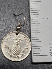 Bahamas Silver Coin Earrings Hibiscus And Pineapple Different Shaped Vintage