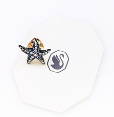 SCS 100% Genuine SWAROVSKI Swan Signed Starfish Brooch Tack Pin Sparkle Crystals