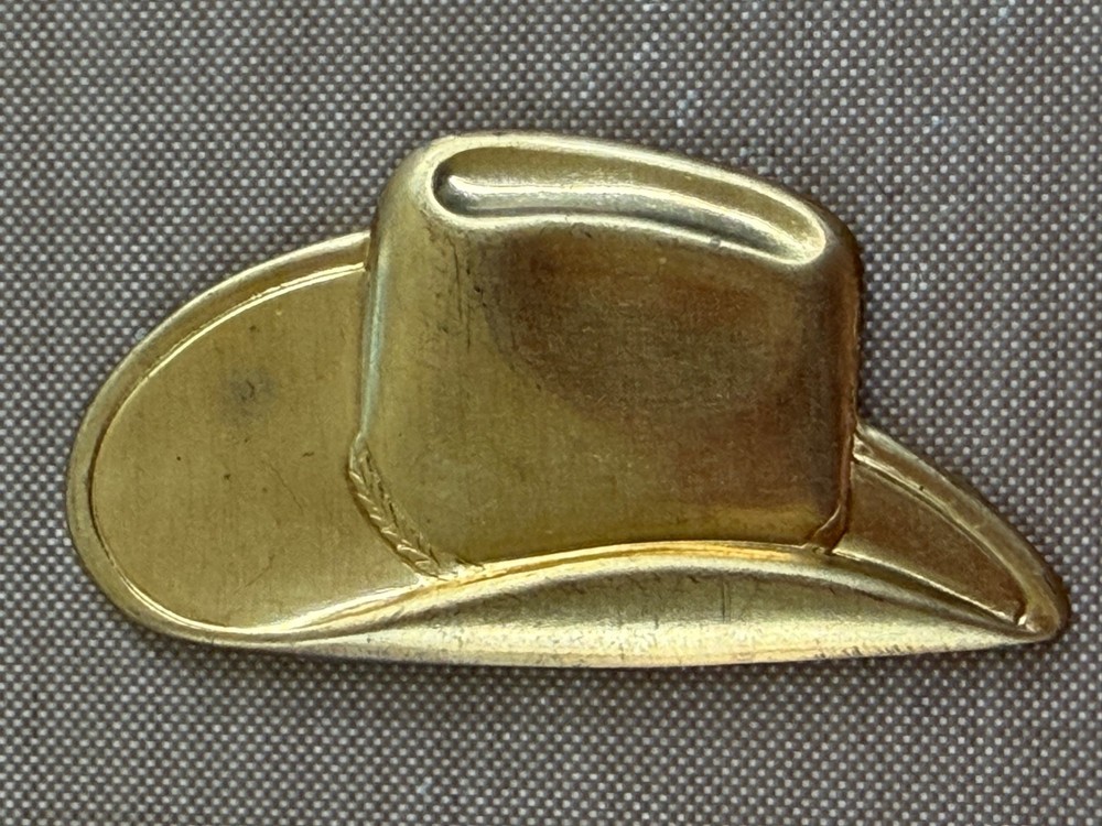 Vintage Raw Brass Cowboy Hat Stamping Western Dimensional NOS Jewelry Finding