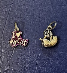 2 Vintage (’90s) Cat Themed Silver Charms -Pendants – for Bracelet ~ Never Worn