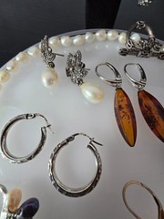 925 jewelry lot w/ fresh pearls Baltic amber and crystals signed