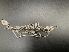 Hand Made EUROPEAN Filigree Brooch 4 in. Silver Lotus Floral