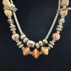 Vintage Statement Necklace Mixed Material Unique Stones 30 Inch Length