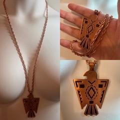 Vintage Copper Bell Trading Post Unisex Thunderbird Power Symbol Necklace 29”