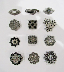 Vintage Black Clear Rhinestones Crystals Brooches Pins (lot of 12)