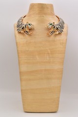 Statement Double Tiger Choker Necklace Rhinestone Crystal Gold Tone Chunky Bold