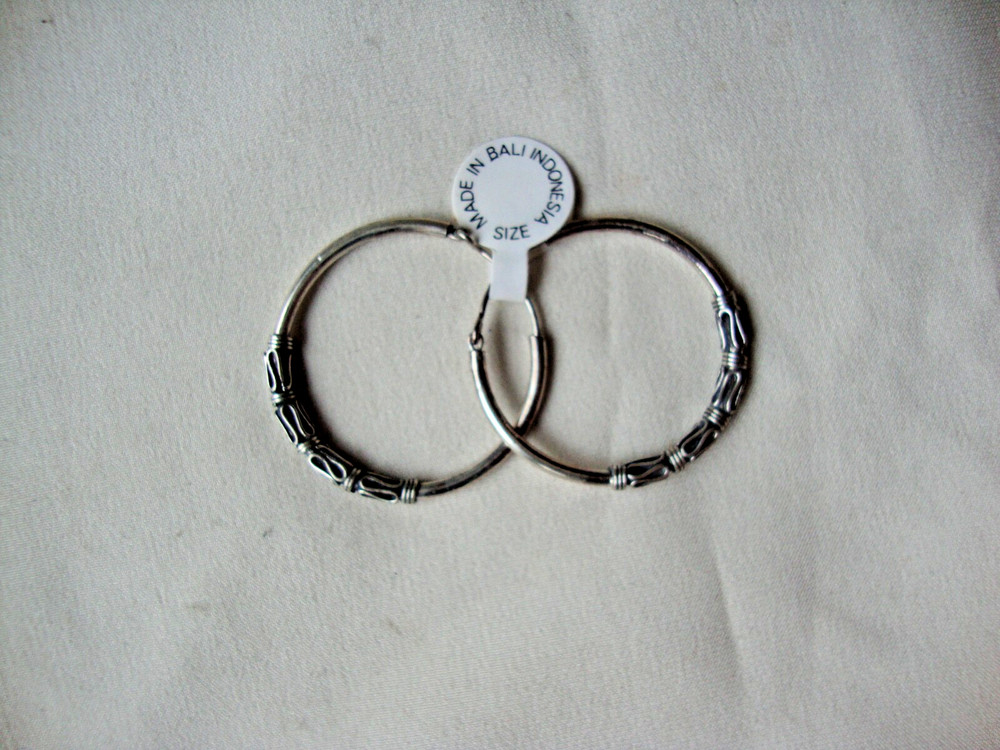 VTG 1970s STERLING SILVER 925 BALI INDONESIAN TWISTED WIRE WORK HOOP EARRINGS
