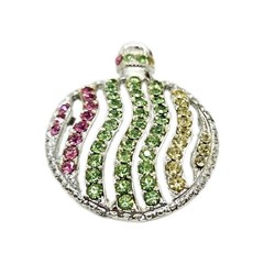 Christmas Ornament Brooch Ball Silver tone Multicolored Crystal Accent 2.25 in