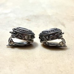 Vintage 925 Sterling Silver Clip On Earrings, Faceted Black Stone Ovals – 8g