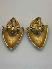 Vintage Swarovski Black Enamel Pear Rhinestone Button Clip On Earrings