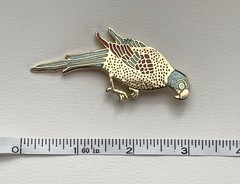 Signed MMA Metropolitan Museum of Art Parrot Macaw Bird Brooch Gold Tone Enamel
