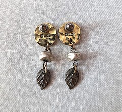Vintage LCi Liz Claiborne Gold Rosette Baroque Pearl Leaf Drop Earrings Pierced