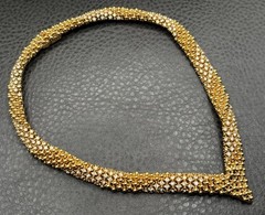 Rare Ciner Gold Tone Encrusted Crystal Rhinestone Thick V Shape Choker Necklace