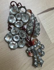 Vintage Staret Signed Enamel Inset Flower Clear Rhinestone Brooch Pin Rare