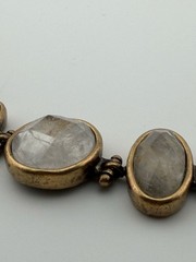 Vintage Brass Statement Bracelet Rutilated Quartz Mixed Stone Peacock Engraving