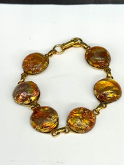 Vintage Bracelet Foil Acrylic Resin Cabochons Gold Tone 7.25 Inches