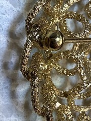 Crown Trifari Gold Tone Open Work Domed Textured Round Brooch Pin Signed 2”