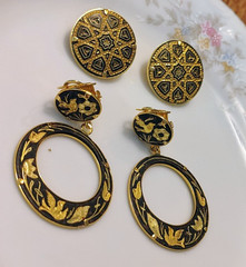 Vintage Lot of 2 Damascene Jewelry Featuring Clip-On Earrings Prong Set