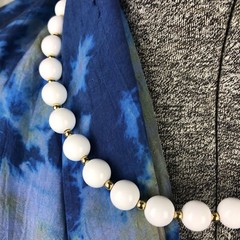 Vintage Monet Signed Jewelry Beaded Choker Necklace Classic White With Gold Tone