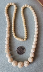 Vintage Hand Carved Rose Bovine Bone Necklace 19″