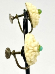 Vintage Earrings Carved Lucite/Resin Flowers Faux Turquoise Screw-Back, Unsigned