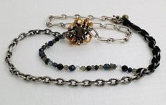 Vintage Authentic Signed Lanvin Silver Tone Crystal Asymmetrical Necklace