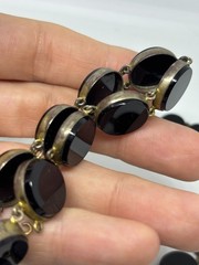 Antique Victorian Art Deco Sterling Silver Black Onyx Necklace Bracelet DAMAGED