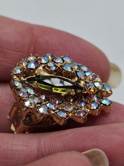 Vintage Olive Marquis & Aurora Borealis Rhinestone Brooch And Earrings Demi…
