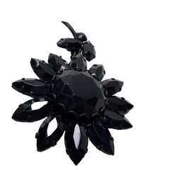VTG MidCentury Black Rhinestone Flower Brooch Pin Open Back Japanned Daisy AS-IS