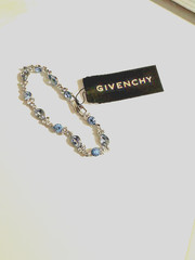 NWT & COA Givenchy Silver Light Blue Pave Drop Bracelet- 8 inch