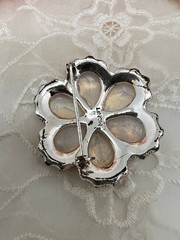 Monet Pin Brooch Opalescent Silver Toned Clear Crystals