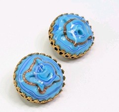 Miriam Haskell Venetian Pinched Art Glass Necklace And Earrings Blue Gold Swirl