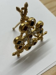 Joan Rivers Maltese cross Brooch Pin with stand Faux Pearls Green Red