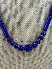 Vintage Necklace Art Deco Blue Cobalt Blue Glass Beads 18 Inch Barrel Clasp