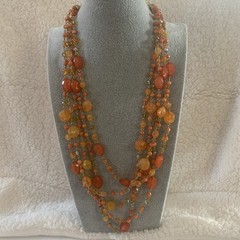 Joan Rivers Necklace Orange Amber Beads 5 Strands Various Lengths Very Good Cond