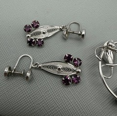 Sorrento Sterling Silver Filigree Screw Back Earrings & Brooch Pin