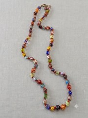 Vintage Venetian Murano Glass Goldstone Gold Foiled Disc Bead Necklace 16.5”