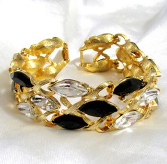 Vtg Runway Rare NAPIER “Black Tie” Swarovski Marquise Crystal Bracelet Book Pc
