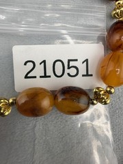 Vintage Beaded Necklace Acrylic Brown Orange Gold Tone 30″